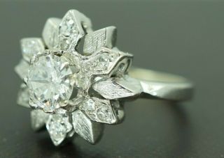 Vintage 14KT White Gold 1.  00CT diamond wedding ring size 5.  25 Antique Flower des 2