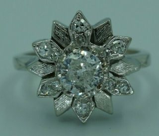 Vintage 14KT White Gold 1.  00CT diamond wedding ring size 5.  25 Antique Flower des 5