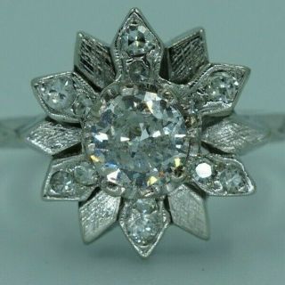 Vintage 14KT White Gold 1.  00CT diamond wedding ring size 5.  25 Antique Flower des 6