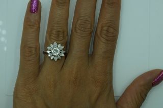 Vintage 14KT White Gold 1.  00CT diamond wedding ring size 5.  25 Antique Flower des 7