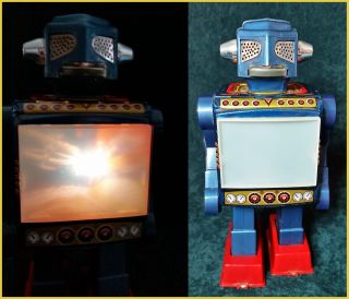 Vintage Space Scout Video Robot Horikawa Sh Japan Battery Operated Tin Toy