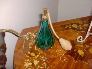 Rare Emerald Green Art Deco Atomizer Perfume Bottle Cut Glass/crystal Czech?