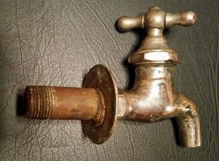 Vintage Chrome Plated Brass Water Spigot/faucet T - Handle W/collar Flush Mount