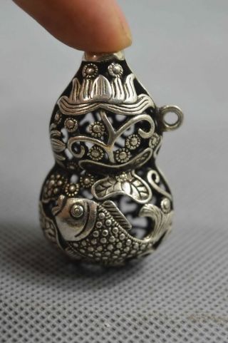 Collectable Tibet Old Chinese Miao Silver Carve Hollow Out Gourd Special Pendant