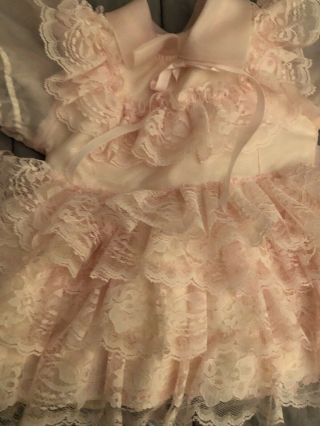 Vintage Girl Dress Lida Fancy Frilly Lace Sheer Tuffles Pink 1