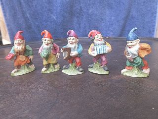 Vintage Collectible Set Of 5 Anri Hand Crafted & Painted Dwarf Elf Figurine