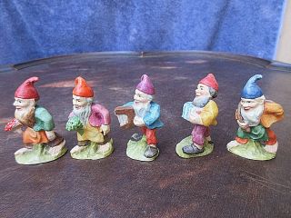VINTAGE COLLECTIBLE SET OF 5 ANRI HAND CRAFTED & PAINTED DWARF ELF FIGURINE 3