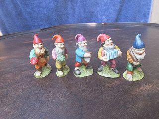 VINTAGE COLLECTIBLE SET OF 5 ANRI HAND CRAFTED & PAINTED DWARF ELF FIGURINE 7