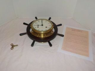 Vtg Schatz Royal Marinier 8 Day Ship Bell Brass Wall Clock Wheel Germany -