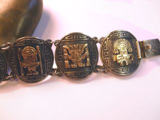 Vintage Sterling Silver and 18K Gold Bracelet from Peru 6