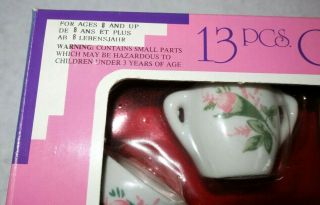 Childs Mini 13 Pc China Tea Set Service for 4 Rare Vtg Pink Rose 3