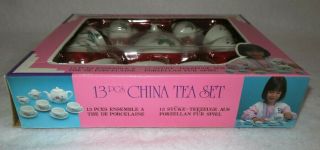 Childs Mini 13 Pc China Tea Set Service for 4 Rare Vtg Pink Rose 4