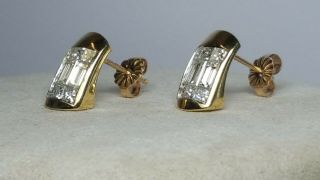 Vintage 14K Yellow Gold Square & Baguette Diamonds Pierced Post Earrings 4