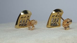 Vintage 14K Yellow Gold Square & Baguette Diamonds Pierced Post Earrings 5