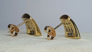 Vintage 14K Yellow Gold Square & Baguette Diamonds Pierced Post Earrings 6