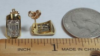 Vintage 14K Yellow Gold Square & Baguette Diamonds Pierced Post Earrings 8