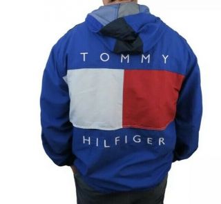 Vintage Tommy Hilfiger Streetwear Big Block Flag Hooded Zip Jacket Size Xl