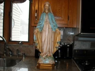 Vintage Blessed Mary Chalkware ? Church Statue Large 26 1/2 Tall