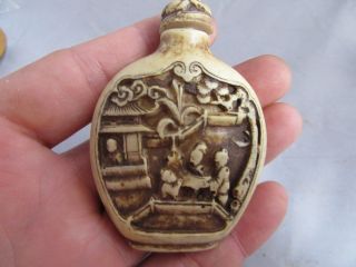 Chinese Master Hand - Painted Characters The Story Cattle Bone Snuff Bottle S75