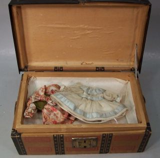 Antique All Bisque Kestner Doll Sisters,  Trunk w/ Clothes 9