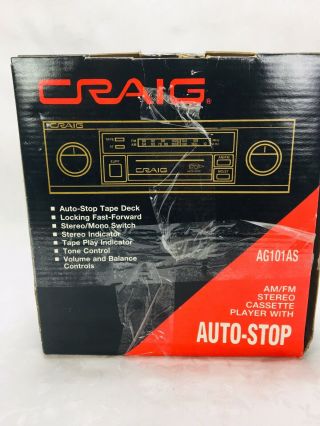 VINTAGE CRAIG CAR STEREO AUTO - STOP CASSETTE TAPE PLAYER MODEL: AG101AS 5