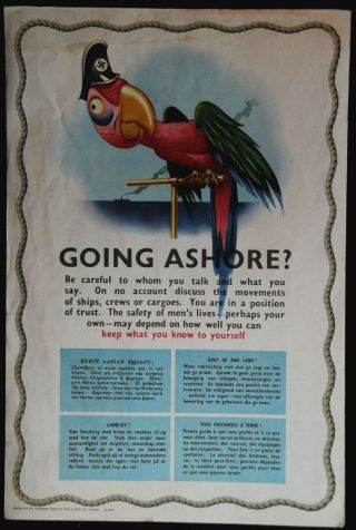Ww2 Poster " Going Ashore? " Warning Sailors Not To Talk About Movements
