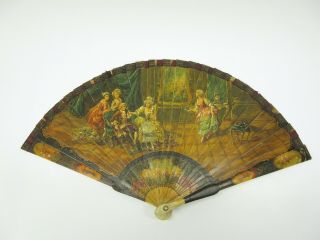Incredible French 19th C Fully Painted Vernis Martin Ladies Hand Fan 7 1/8 "
