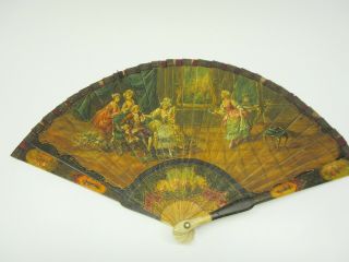 Incredible French 19th C fully painted Vernis Martin Ladies hand fan 7 1/8 