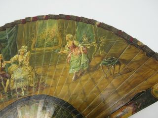 Incredible French 19th C fully painted Vernis Martin Ladies hand fan 7 1/8 