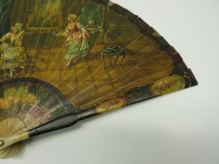 Incredible French 19th C fully painted Vernis Martin Ladies hand fan 7 1/8 