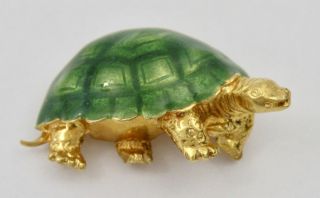 Vintage 18k Gold Green Enamel Turtle Pin Brooch Italy