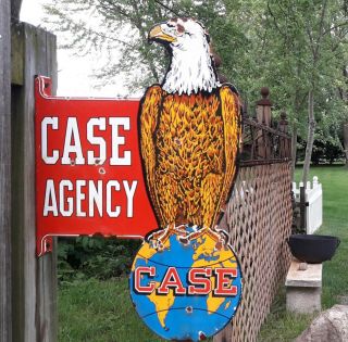 Vintage Case Agency Farm Global Bald Eagle Porcelain Service Station Flange Sign