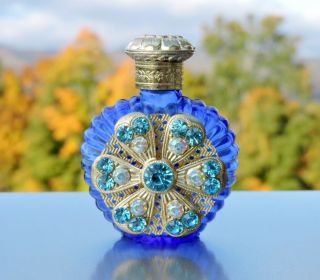 Czech Bohemian Czech Glass Decorative Perfume Bottle Made In Czech Republic -
