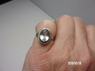Aquamarine Vintage 14k White Gold Filigree Ring Size 4 3/4