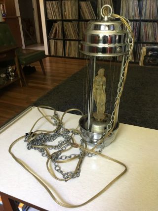 Rare Vtg Hanging Swag Mineral Oil Rain Lamp Greek Goddess Venus Silver Chrome