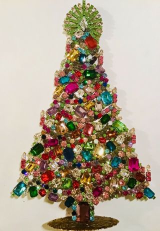 Rhinestone Christmas Tree Stand Czech Vintage Estate Jewellery Handmade