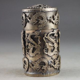 Vintage Armored Dragon Phoenix Chinese Copper Handwork Toothpick Box @01