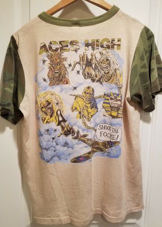 IRON MAIDEN - Aces High CAMO Vintage Tee Shirt LARGE rare AUTHENTIC 80 ' s 3