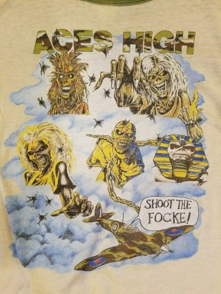 IRON MAIDEN - Aces High CAMO Vintage Tee Shirt LARGE rare AUTHENTIC 80 ' s 4