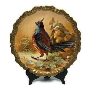 Borgfeldt Coronet Limoges Game Bird Plate Signed Carville France Plaque Gold