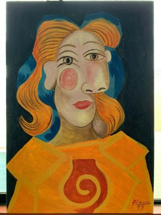 Pablo Picasso Spanish Artist Oil Painting On Canvas Signed 19  X 27.  5