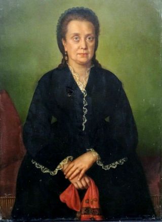 Antique Oil Painting On Canvas " Portrait Of Noble Woman " 1800 Circa