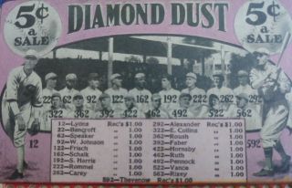 Vintage DIAMOND DUST Baseball Punch Board BABE RUTH 7