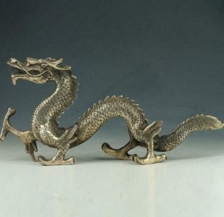 Old Chinese Silve Copper Hand Made Statue Carved Dragon E01