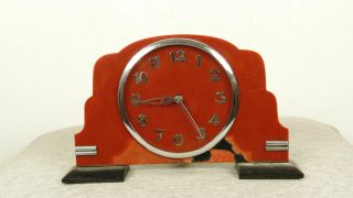 Vintage Antique 1940 Germany Drgm Red Amber Bakelite & Black Catalin Desk Clock
