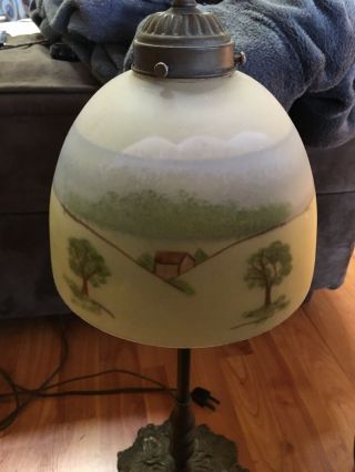 ANTIQUE HAND PAINTED GLASS SHADE REVERSE STYLE LAMP 963 Leaf Ivy Brass Base 5