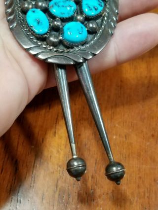 Huge Vintage Antique Sterling Silver Turquoise TOMMY MOORE Bolo Tie Leather 3