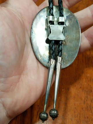 Huge Vintage Antique Sterling Silver Turquoise TOMMY MOORE Bolo Tie Leather 4
