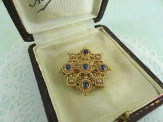 Antique Victorian 15ct Gold Sapphire And Pearl Brooch
