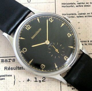 Mens 1940s Jaeger - Lecoultre Black Dial Stainless Steel Vintage P480 Swiss Watch